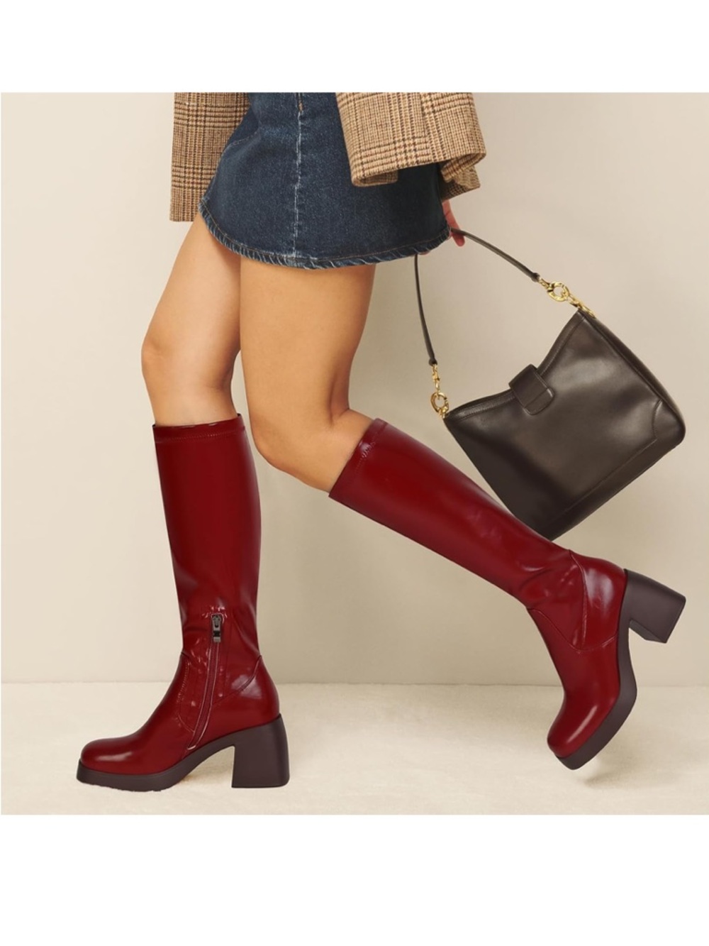 New Women Size 11 Red Knee High Boots for Women Platform Long